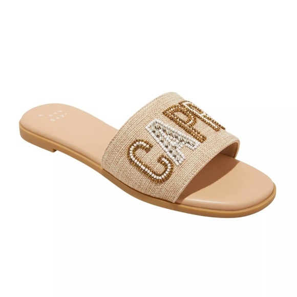 a new day Shoes - Women's Nehemia Beaded Canvas Slide Sandals - A New Day Tan 7.5